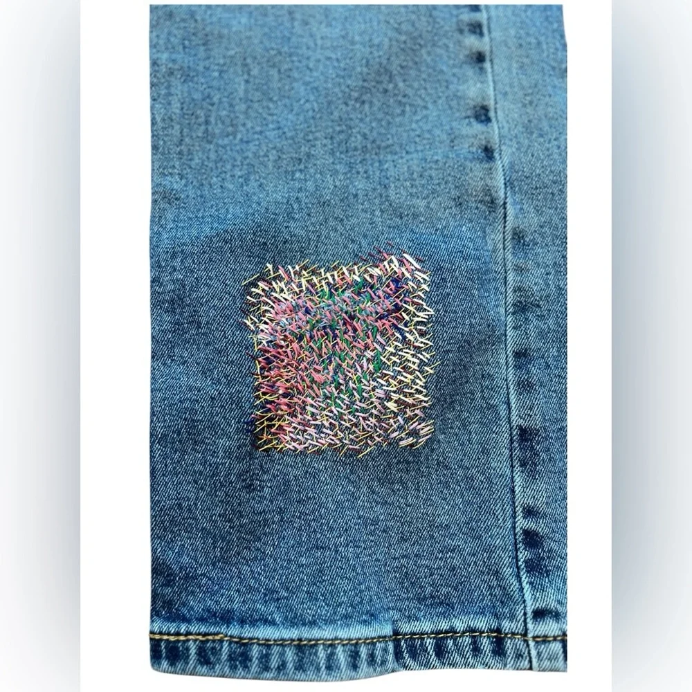 Levis 513 Jeans Slim‎ Fit Distressed reworked hand embroidered 31x30